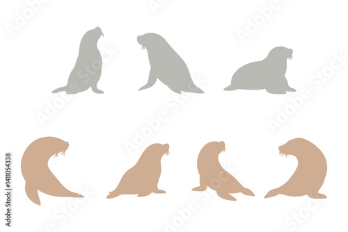 Sea Lion Silhouette Icon Set. Animal Illustration Design
