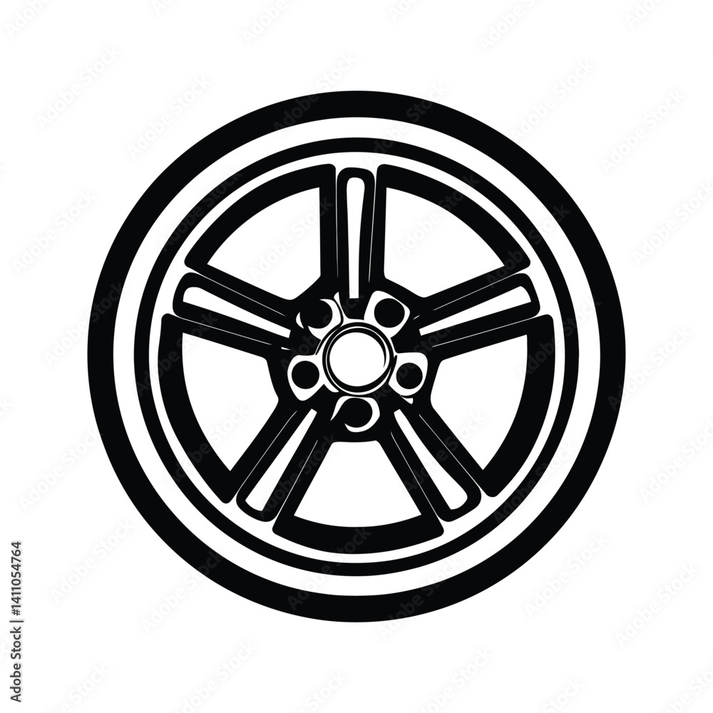 Fototapeta premium Black Five Spoke Car Wheel Design Isolated on Transparent Background Automotive Part