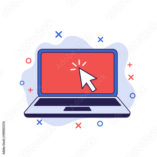 Laptop with Blinking Cursor and colorful sparkles, vector illustration, transparent background, Technology, coding, digital work concept, For tech blogs, UI design, creative project visuals