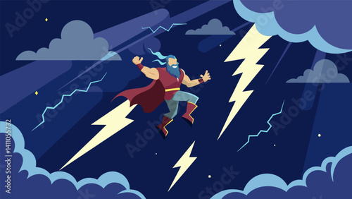 Amidst the flashes of lightning the eVTOLs can be seen swooping and diving with precision maneuvering through the stormy sky with ease.. Vector illustration
