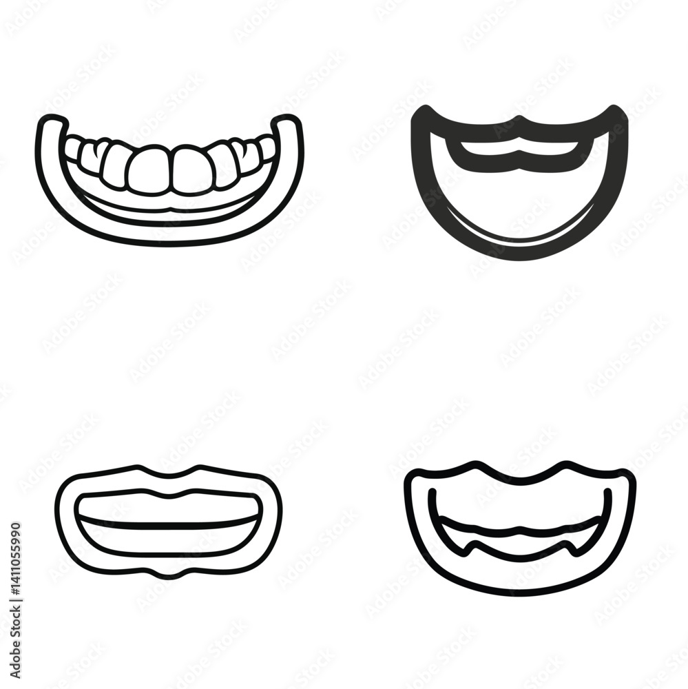 Black Outline Dental Arcs Variety on White Background Simple Minimalist Design Black Outline Dental Arcs Variety on White Background Simple Minimalist Design