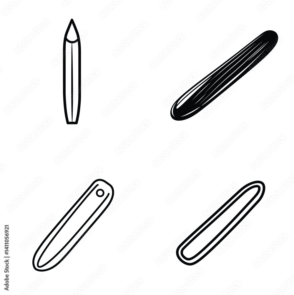 Black Outline Illustrations of a Pencil and Eraser Styles on Transparent BG Black Outline Illustrations of a Pencil and Eraser Styles on Transparent BG