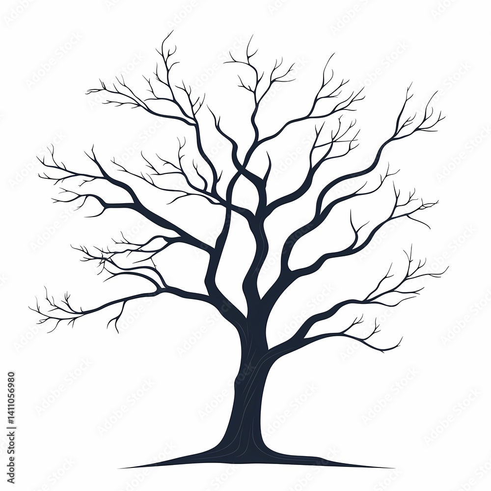 Obraz premium Leafless Tree Black Silhouette: Minimalist Winter Nature Illustration for Artistic Design and Eco-Friendly Graphic Projects