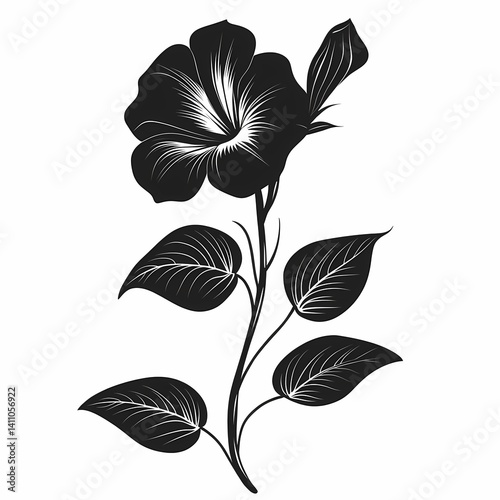 Black Botanical Illustration: Elegant Floral Design in Monochrome Silhouette