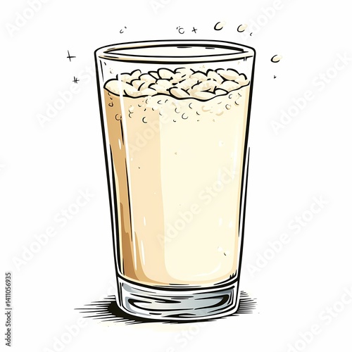 Refreshing Beverage Illustration: Sparkling Sweet Soda with Foam on White Background