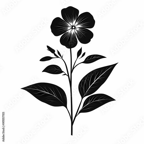 Black and White Botanical Flower Silhouette Vector Art: Organic Graphic Design & Floral Illustration