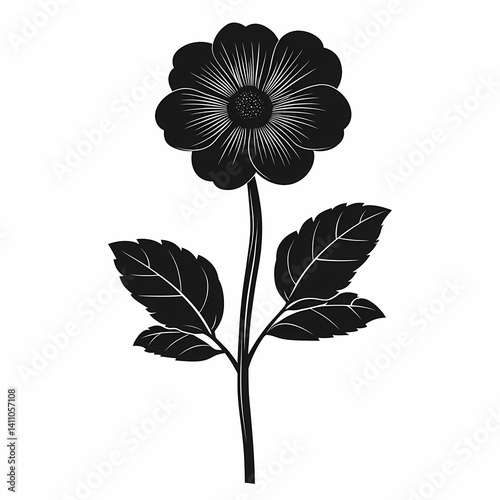Elegant Black Floral Botanical Illustration: Monochrome Nature-Inspired Home Decor Art & Design