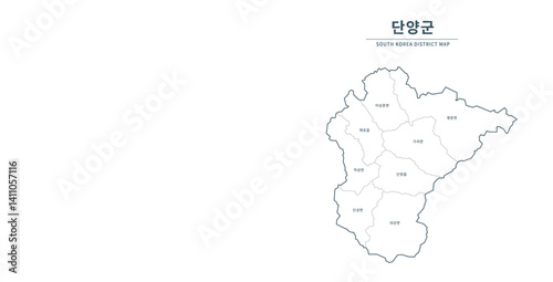 Danyang-gun Map. Map of South Korea with Major Cities, Clean Line Design on White Background.