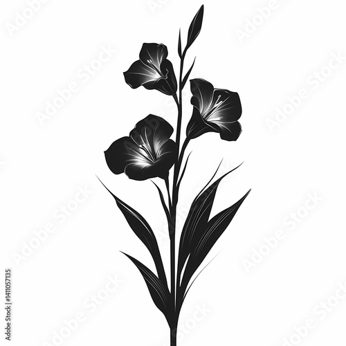 Black and White Botanical Illustration: Elegant Floral Design for Wall Art and Home Decor