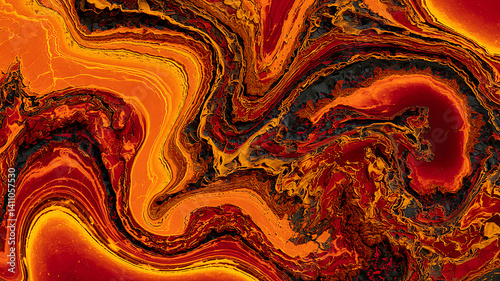 Fiery abstract patterns in flowing molten tones create a sense of intense heat and dynamic energy showcasing warm colors with mesmerizing swirling textures.