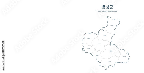 Eumseong-gun Map. Map of South Korea with Major Cities, Clean Line Design on White Background.