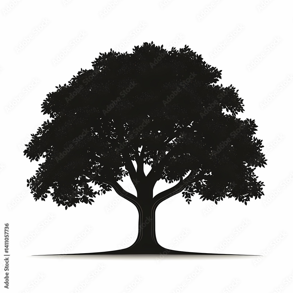 Fototapeta premium Tree Silhouette Illustration: Black Silhouetted Foliage Art for Nature & Botanical Design