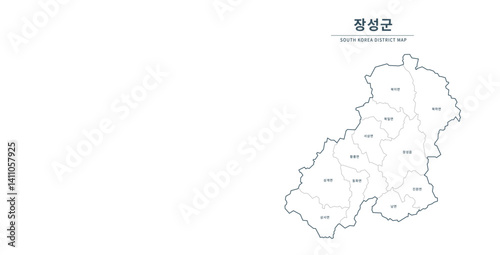 Jangseong-gun Map. Map of South Korea with Major Cities, Clean Line Design on White Background.