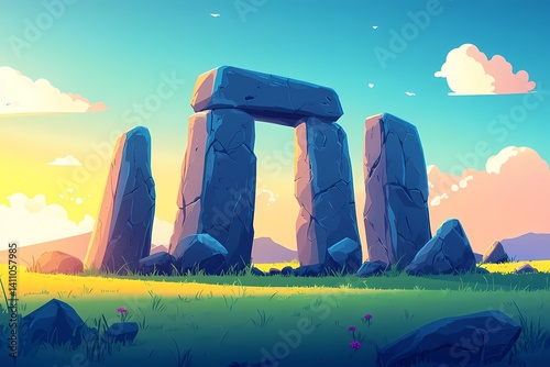 Explore the Ancient Stone Scenic Landscape at Sunset: A Journey Through History and Nature's Mystical Beauty