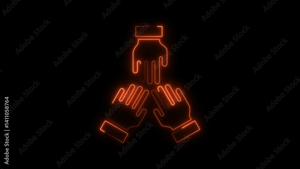 Glowing neon together icon 4k  isolated on black background. HD Video motion graphic animation