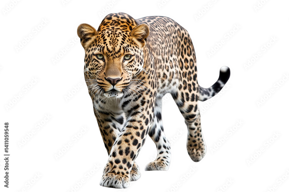 Majestic leopard walking gracefully through its natural habitat, showcasing a blend of power and elegance in the wild during daylight hours Majestic leopard walking gracefully through its natural habitat, showcasing a blend of power and elegance in the wild during daylight hours