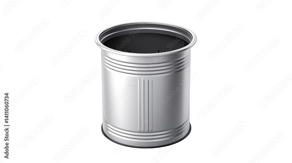 Stock photo of silver metal trash can waste bin home office garbage pail isolated on transparent background Stock photo of silver metal trash can waste bin home office garbage pail isolated on transparent background