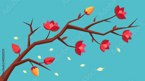 The branches usually adorned with vibrant blossoms now only hold onto a few brown wilted petals.. Vector illustration
