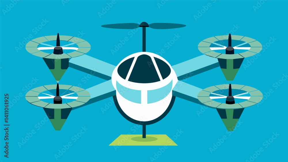 The precise movements of the eVTOL are a testament to its innovative and highly responsive flight control system.. Vector illustration