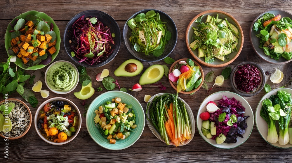 Colorful vegetarian dishes rich in magnesium, vibrant and healthy plant-based meals