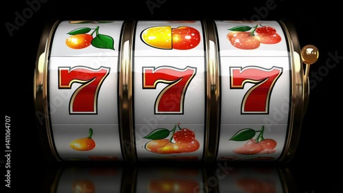 Spinning slot machine fruit symbols jackpot