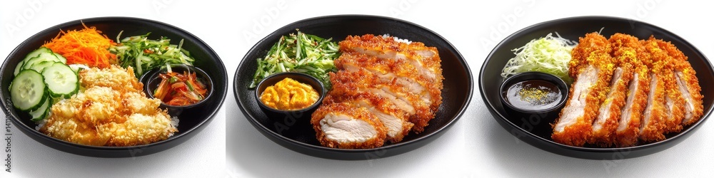 Crispy Fried Chicken Bowls with Asian Sides Crispy Fried Chicken Bowls with Asian Sides