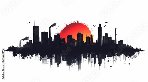 Wallpaper Mural Stunning Urban Cityscape with Silhouetted Skyline and Colorful Sunset Sky Torontodigital.ca