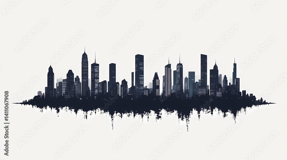 Obraz premium Contemporary Urban Cityscape. Black and White Skyline Silhouette for Modern Wall Art