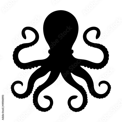 octopus animal black silhouette icon - designs for jungle animals octopus Safaris, wildlife, rainforest, vector on a white transparent.