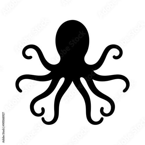 octopus animal black silhouette icon - designs for jungle animals octopus Safaris, wildlife, rainforest, vector on a white transparent.