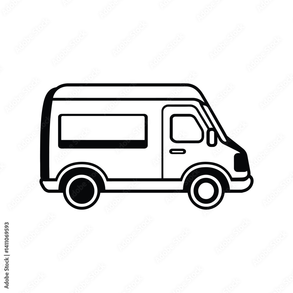 Delivery Van Outline Isolated with Transparent Background Delivery Van Outline Isolated with Transparent Background