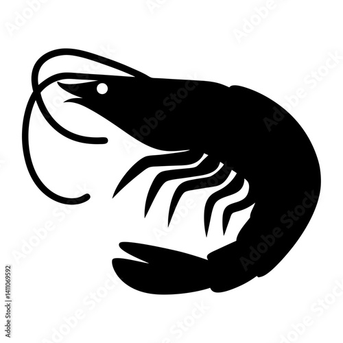 shrimp animal black silhouette icon - designs for jungle animals shrimp Safaris, wildlife, rainforest, vector on a white transparent.