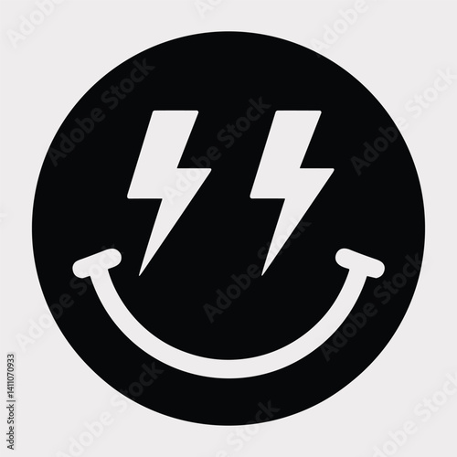 Smiley Face with Lightning Bolt Eyes - Modern Icon