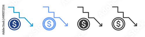 Economic Shock icon set multiple style collection