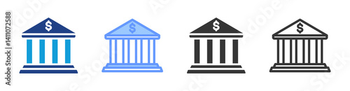 Bank icon set multiple style collection