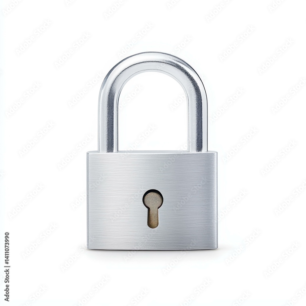 A simple padlock stands alone on a white background, symbolizing security and protection in a minimalist design. A simple padlock stands alone on a white background, symbolizing security and protection in a minimalist design.