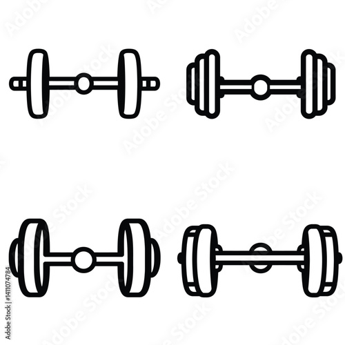 Dumbbell Line Art Collection, Fitness Equipment Variations, Black Outline Isolated Icons