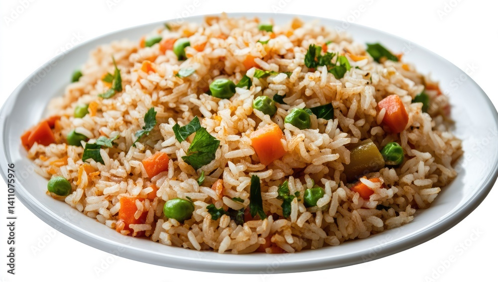 A plate of flavorful vegetable fried rice A plate of flavorful vegetable fried rice