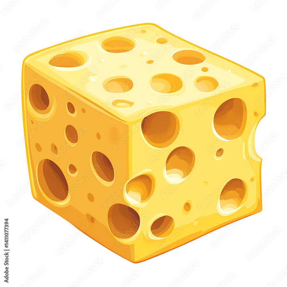 Illustrated Cartoon of a Block of Swiss Cheese with Holes - Gourmet Dairy Snack for Culinary and Appetizer Delight Illustrated Cartoon of a Block of Swiss Cheese with Holes - Gourmet Dairy Snack for Culinary and Appetizer Delight