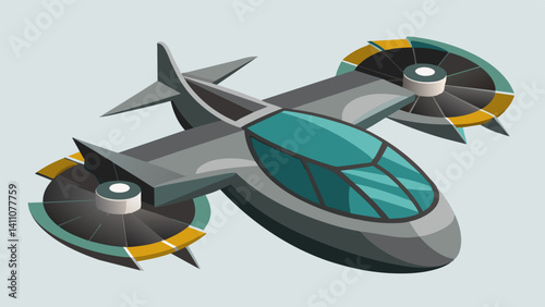 The eVTOLs tail was reinforced with a blend of recycled metals and carbon fiber providing stability and minimizing its environmental impact.. Vector illustration