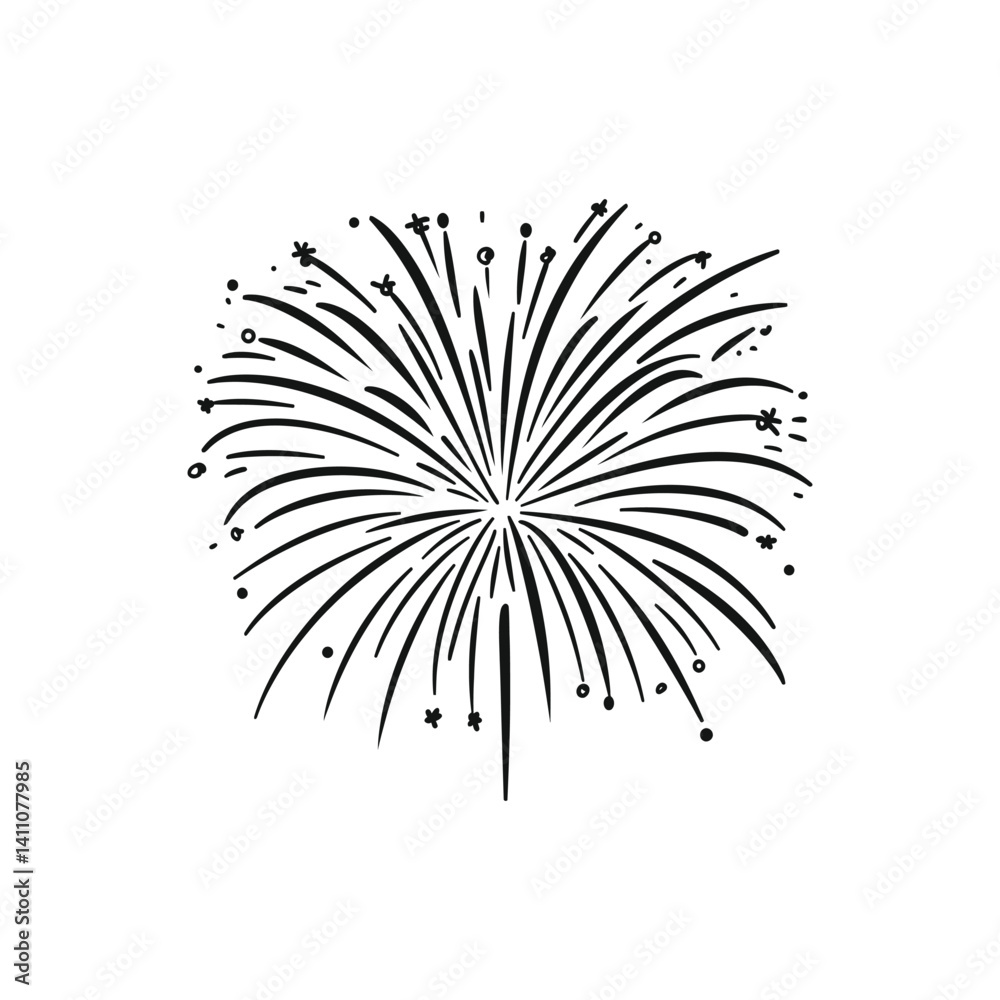 Obraz premium Firework Burst Doodle in Black and White with Transparent Background Style
