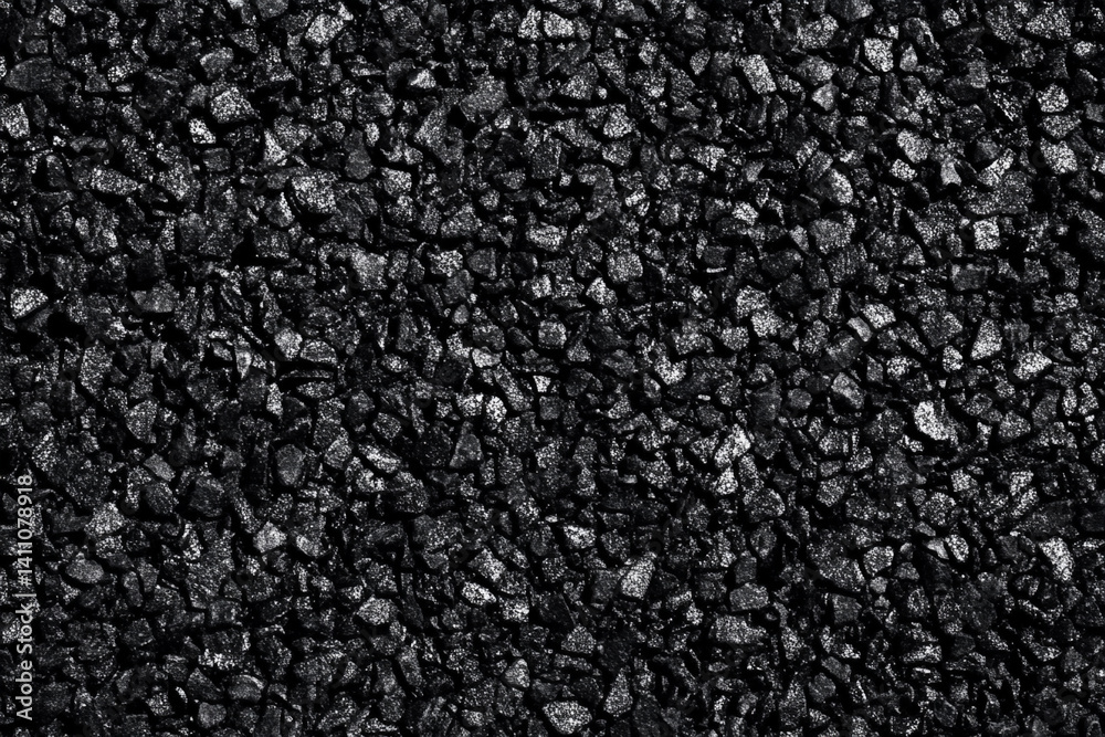 Close-Up of Black Crushed Stones with Shiny Surface Texture Close-Up of Black Crushed Stones with Shiny Surface Texture