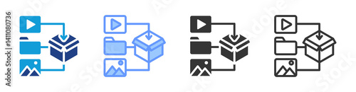 Content Packaging icon set multiple style collection