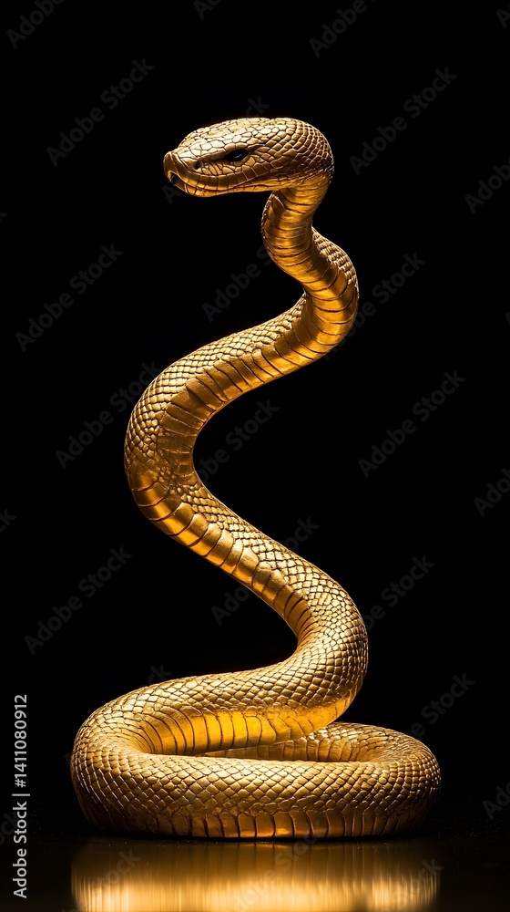 Fototapeta premium Golden Cobra Snake Art: Majestic AI Generated Image