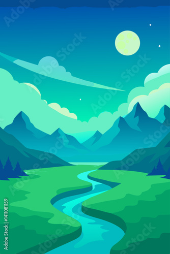 Vibrant colorful waterfall scene vector illustration background for print and digital use