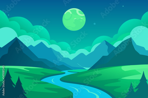 Vibrant colorful waterfall scene vector illustration background for print and digital use