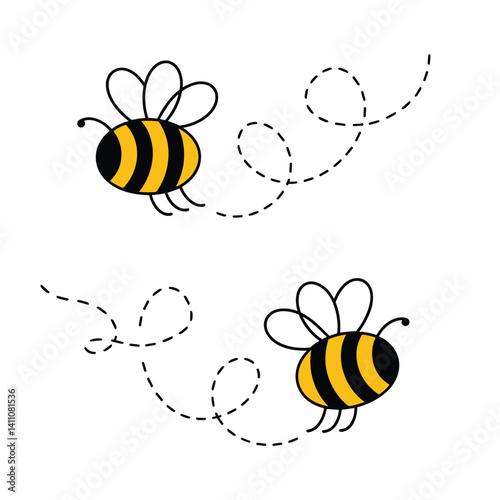 Cartoon bees flying with dotted trails