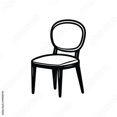 Monochrome Chair Illustration, Classic Wooden Seat Design with Transparent BG