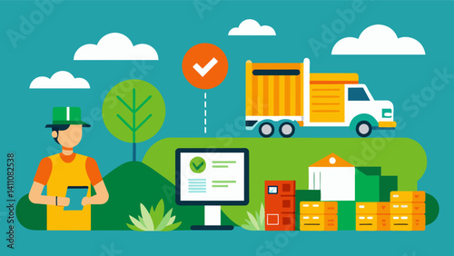 Digital record keeping of supply inventory ensuring farmers have the necessary resources for their operations.. Vector illustration