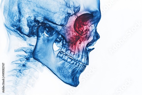 Profile x-ray image highlighting facial bone abnormality. photo